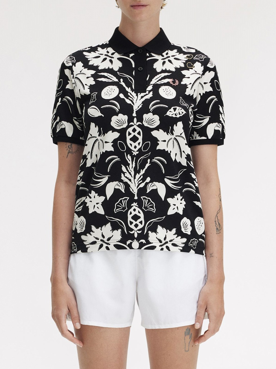 Fred Perry Floral Printed Polo Collar Short Sleeves Pure Cotton Regular Fit T-Shirt