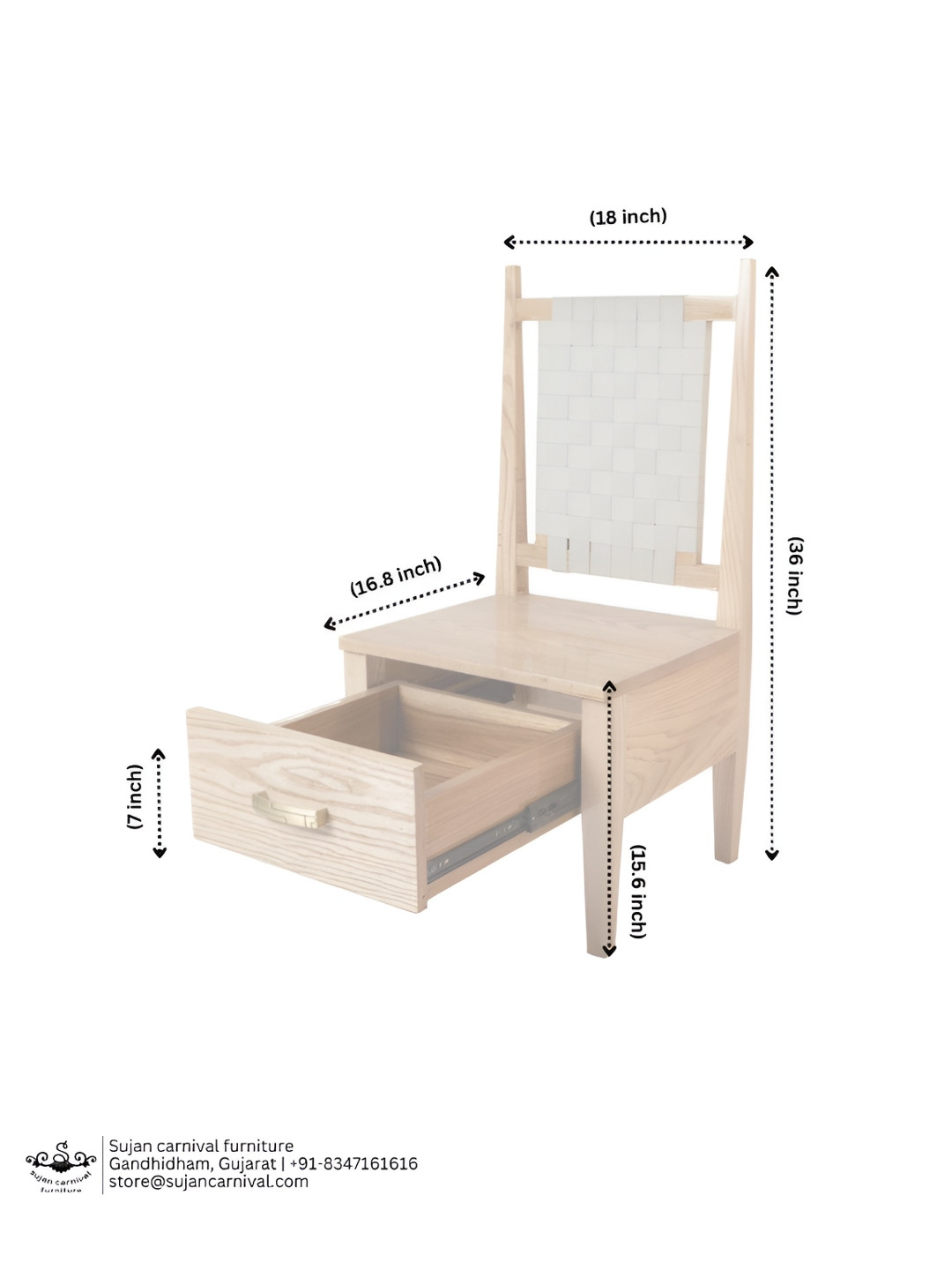 Sujan Carnival Funiture Beige Natural Finished Wooden Bed-Side Dining Chair With Drawer