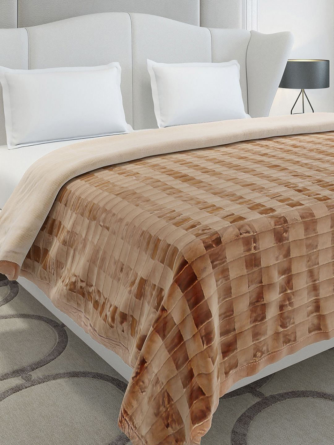 Monte Carlo Vibe Tribe Camel Brown & Cream Printed Heavy Winter720 GSM Double Bed Blanket