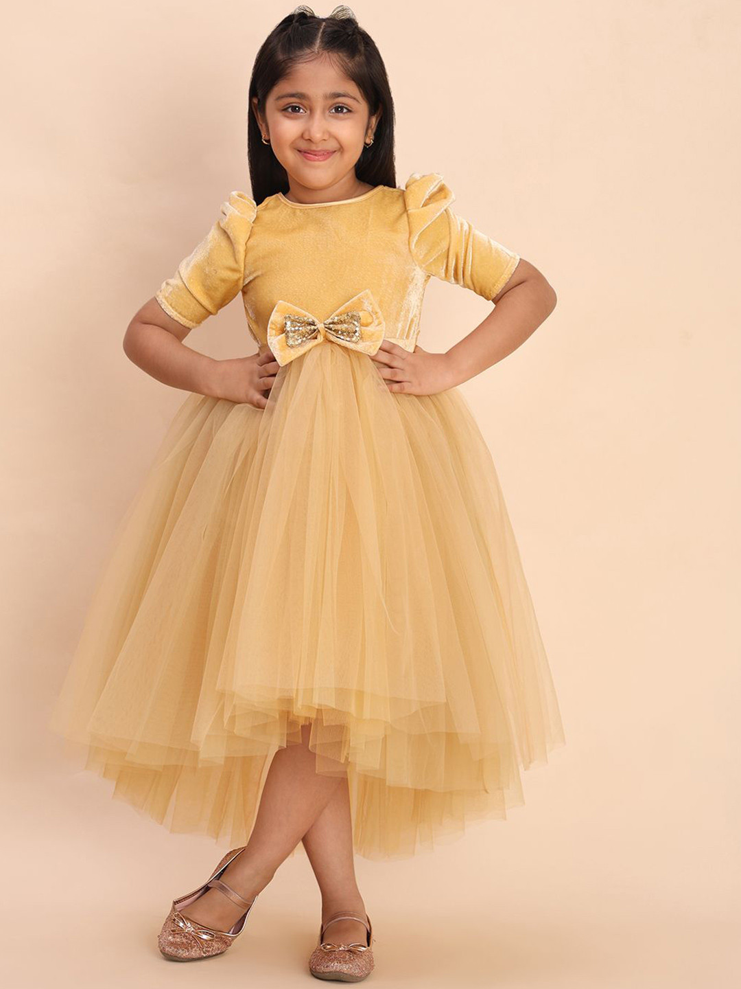 Toy Balloon kids Girls Puff Sleeves Fit & Flare Dress With Bow