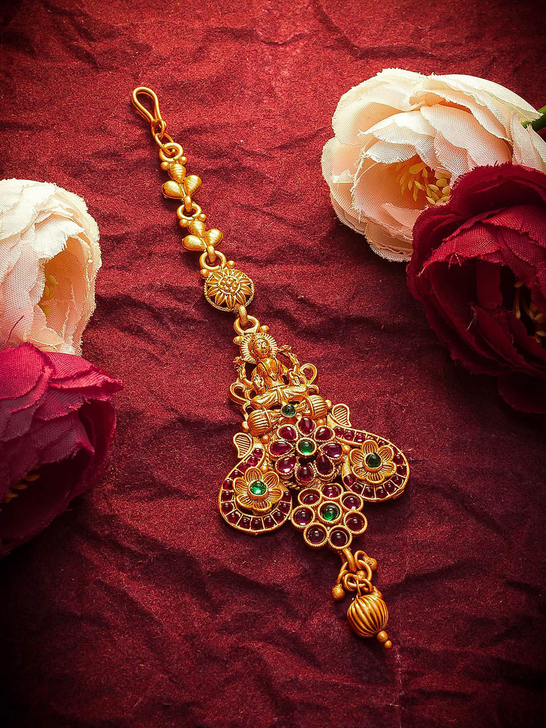 Anouk Gold-Plated American Diamond Studded Lakshmi Goddess Maang Tikka