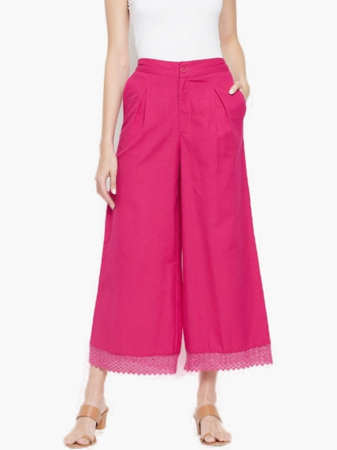MJ LIFE STYLE Women's Pink Wide-Leg Culottes with Lace Hem Plazzo