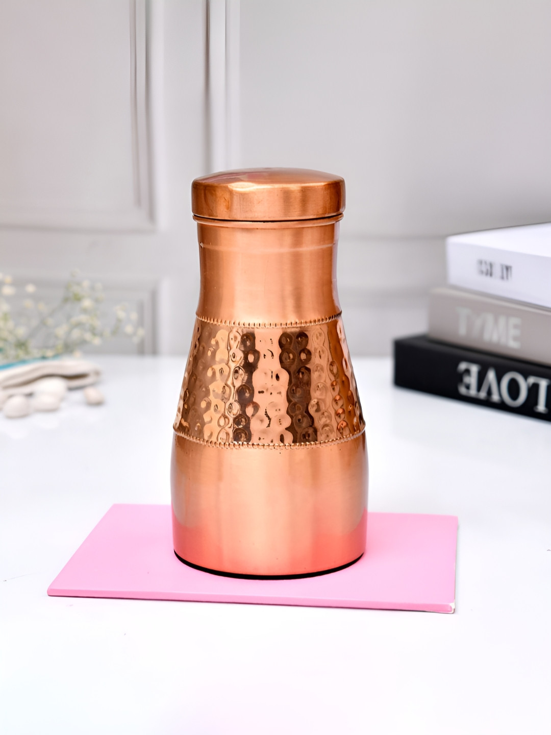 Aura Copper-Toned Middle Hammered Copper Solid Water Bottle 1100 ml