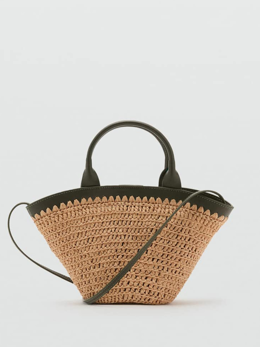 MANGO Basket Weave Bucket Handheld Bag