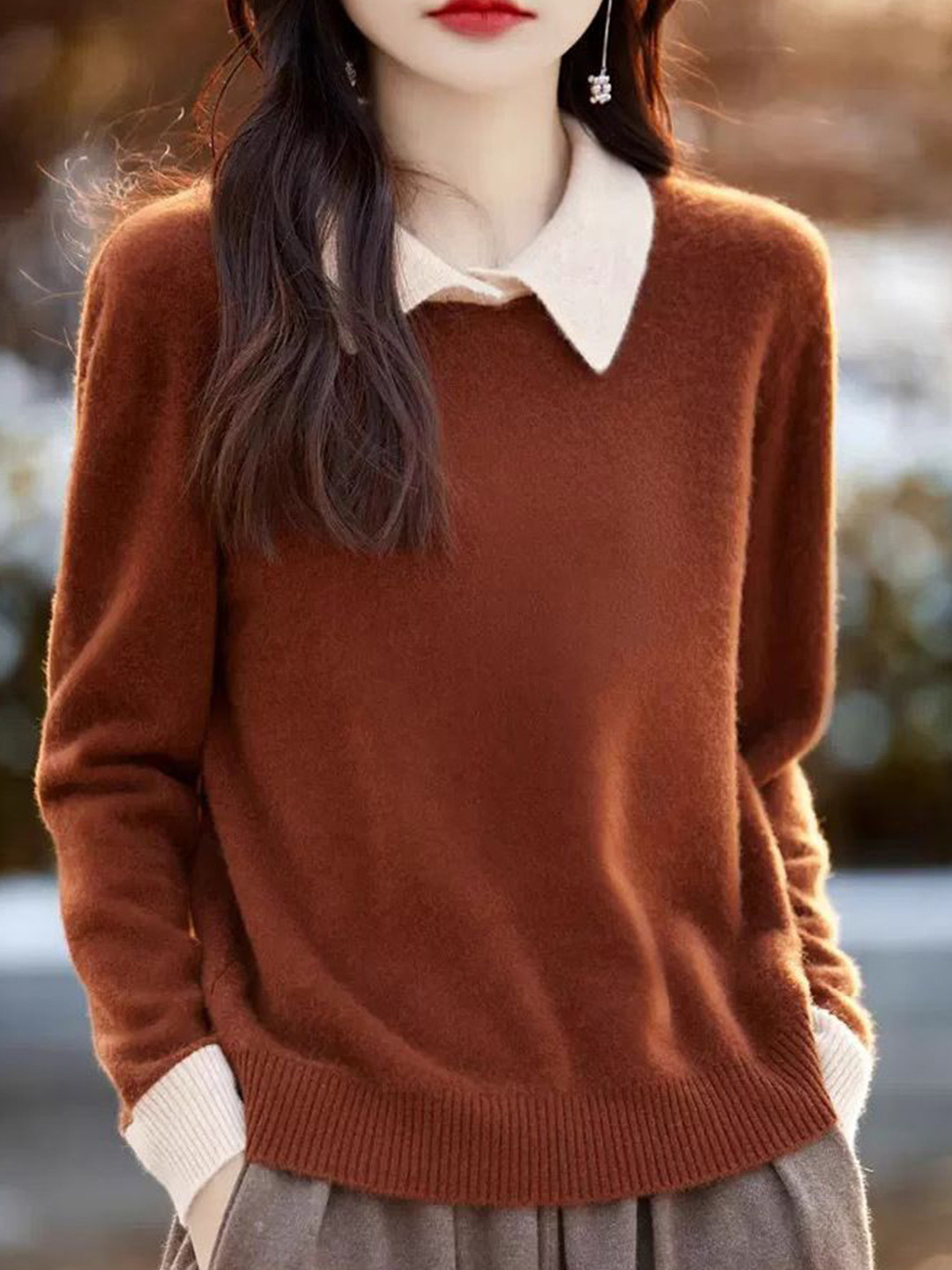 StyleCast Women Shirt Collar Cashmere Pullover