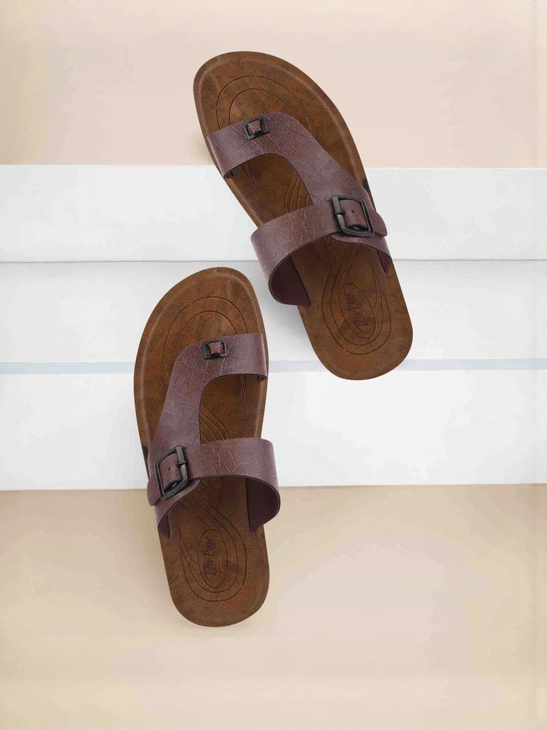 PU-PINE Men Brown Slip-On Sandal