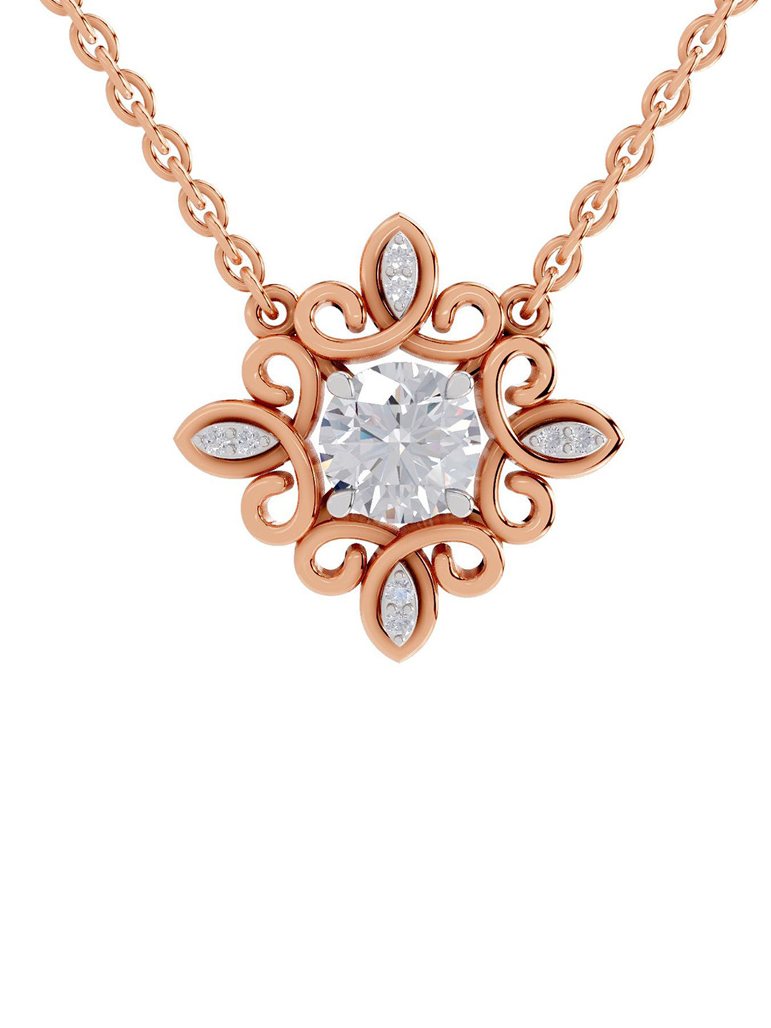 Sparkles 14K Rose Gold Lab Grown Diamond 0.84 Carat Round Shape Diamond Necklace