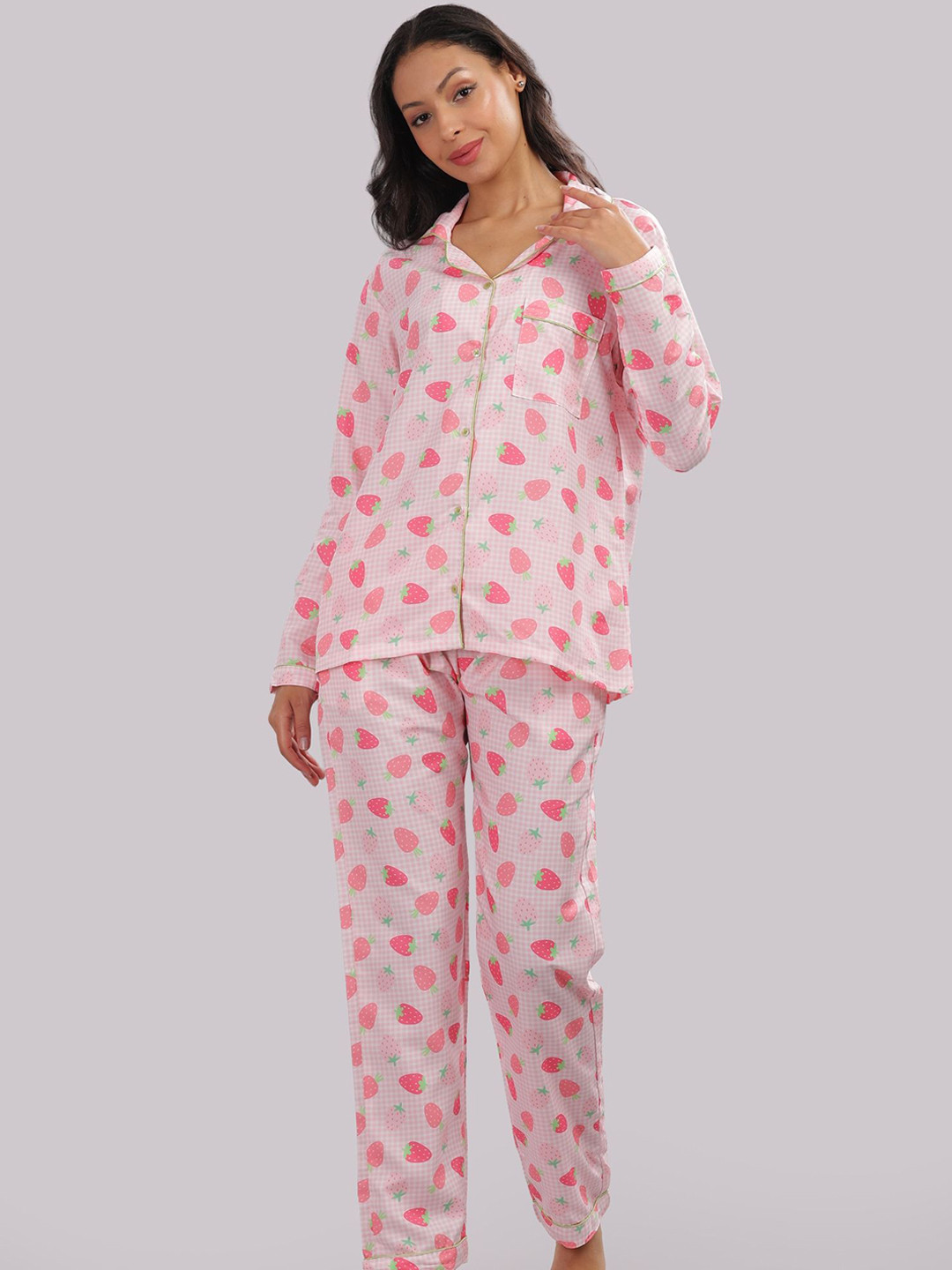Pyjama Party Women Strawberry Printed Night suit