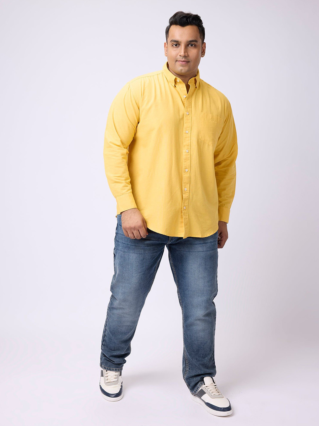 Big Hello - The Plus Life Men Original Fit Solid Button-Down Collar Cotton Casual Shirt