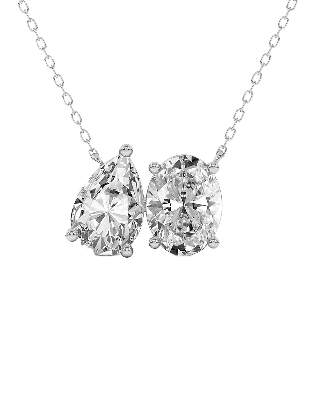 Sparkles 14KT White Gold Lab Grown Diamond 2 Carat Oval & Pear Shape Diamond Necklace