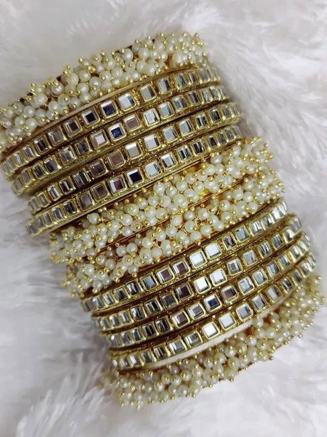 Shinemore Set Of 2 Kundan Studded & Pearls Beaded Chooda Bangles