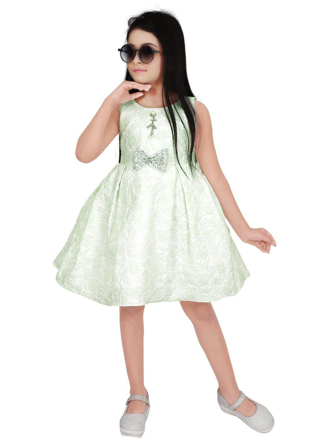 Pari Fashion Girls Green Synthetic Dresses
