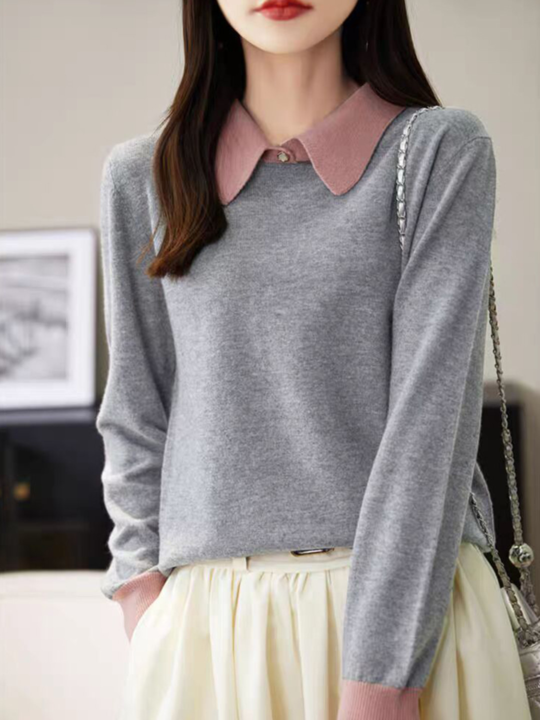 StyleCast Women Shirt Collar Cashmere Pullover Sweater