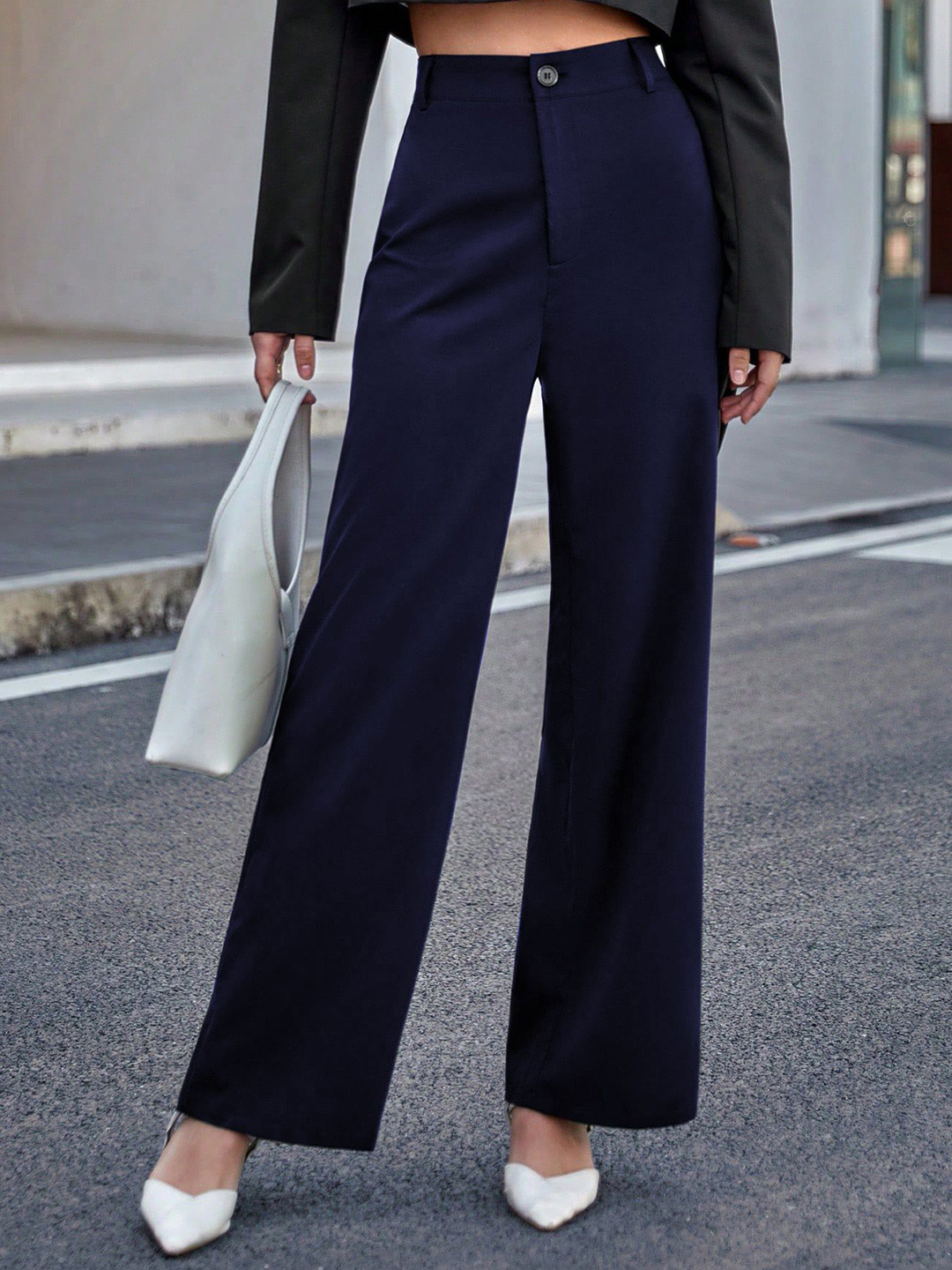 BAESD Women Relaxed Straight Leg High-Rise Trousers