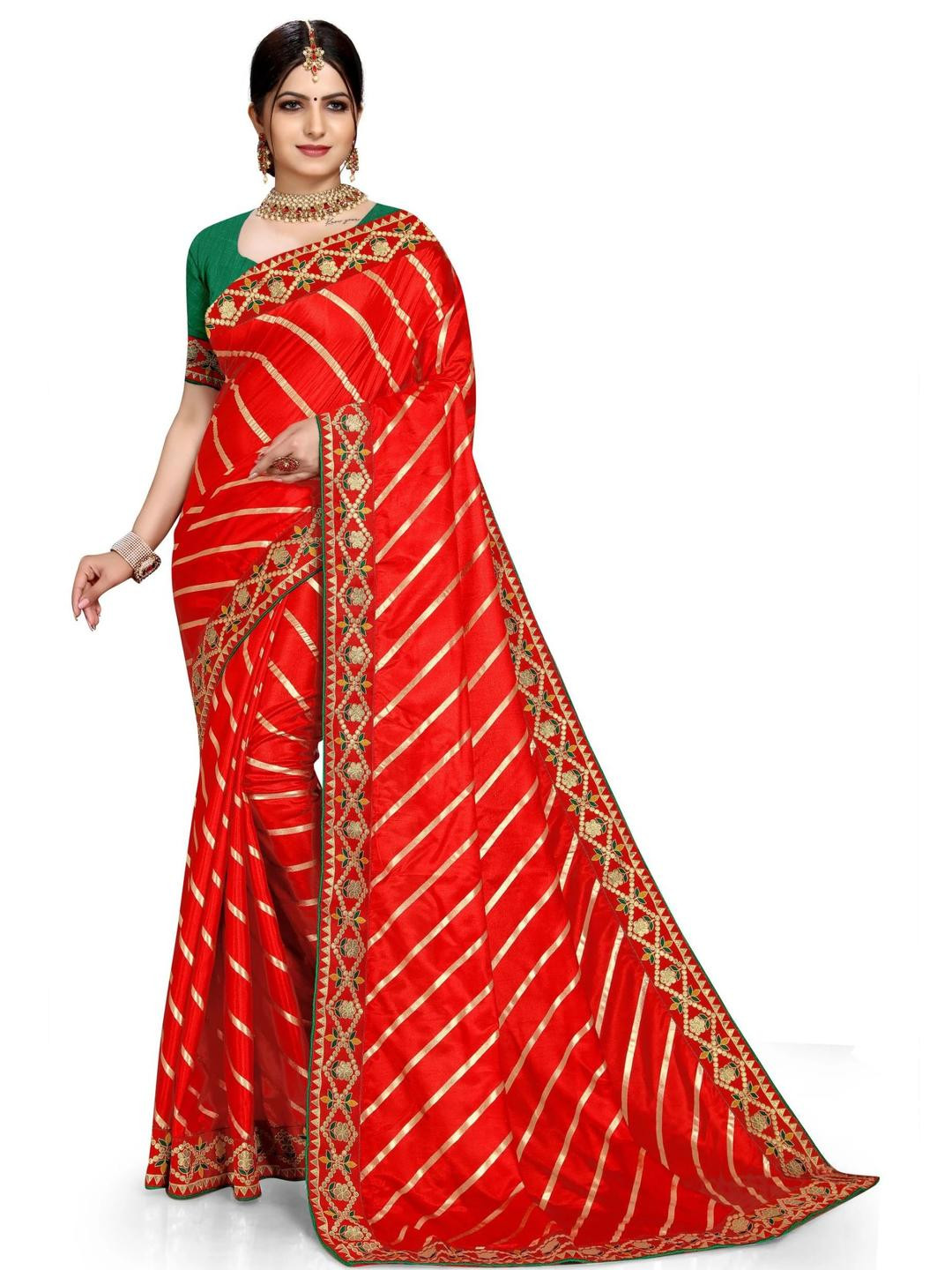 AKSH FASHION Red Silk Blend  Sarees