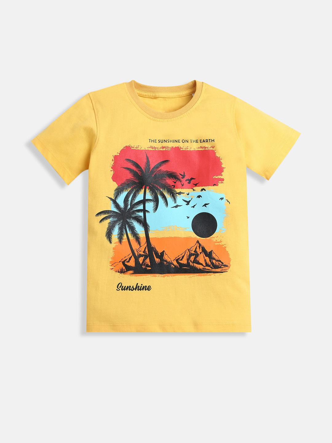 Adorn In Style Boys Yellow Graphic printed Cotton Round Neck Short Sleeves T-shirt