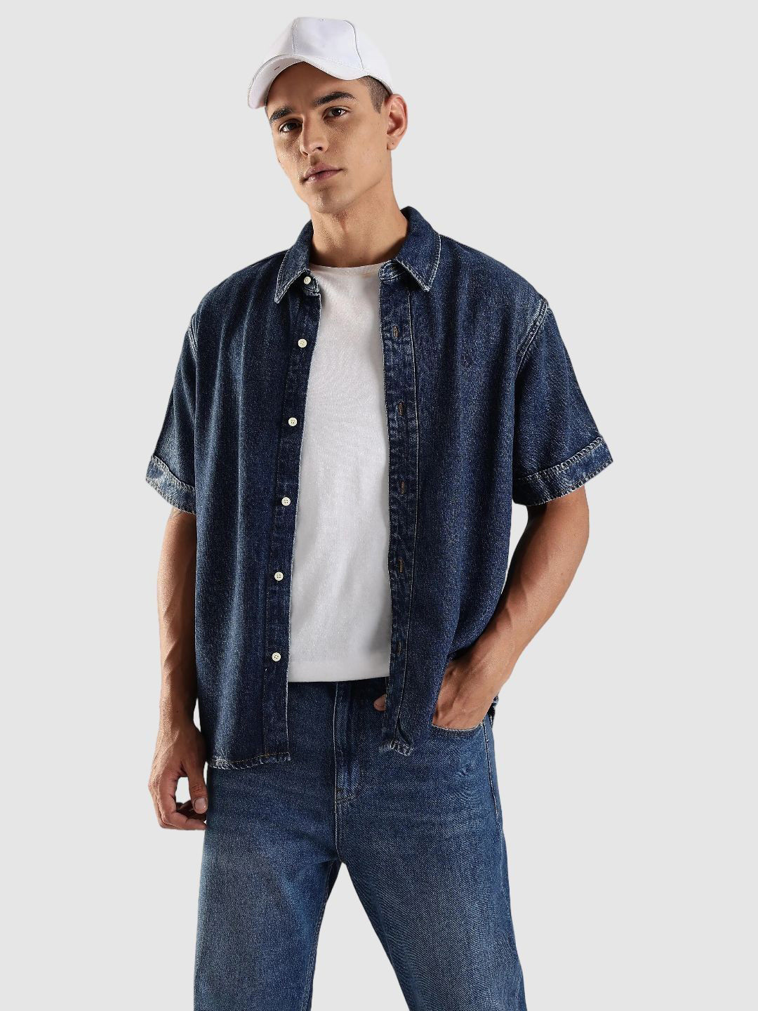 Calvin Klein Jeans Spread Collar Casual Denim Shirt