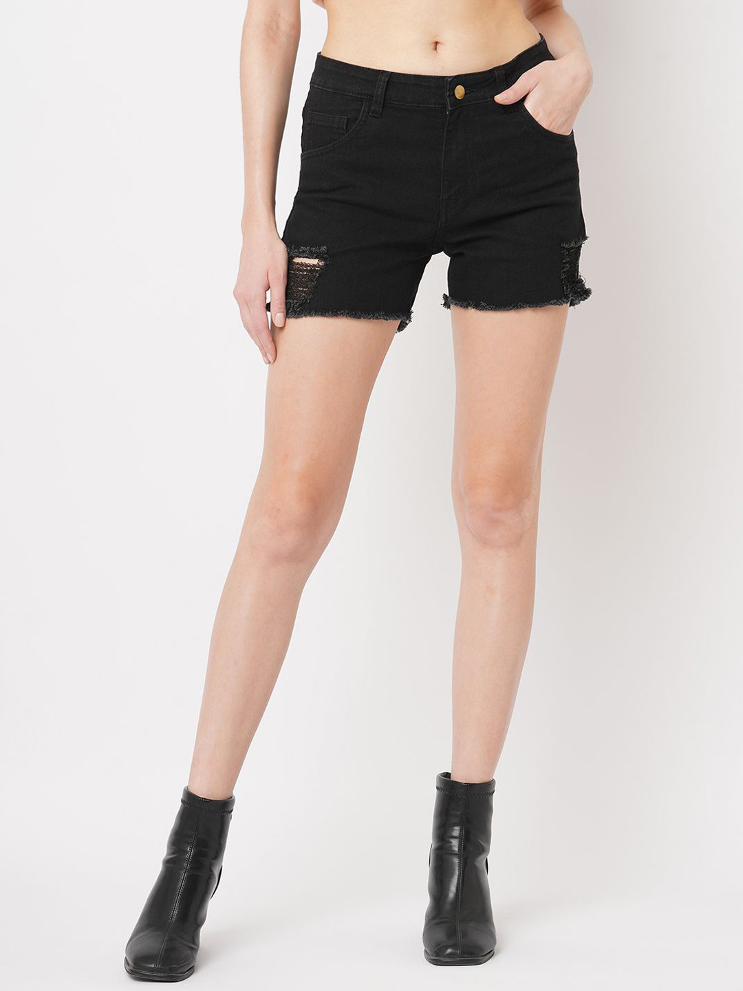 R.Code by The Roadster Life Co. Women Regular Fit Mid-Rise Outdoor Denim Shorts