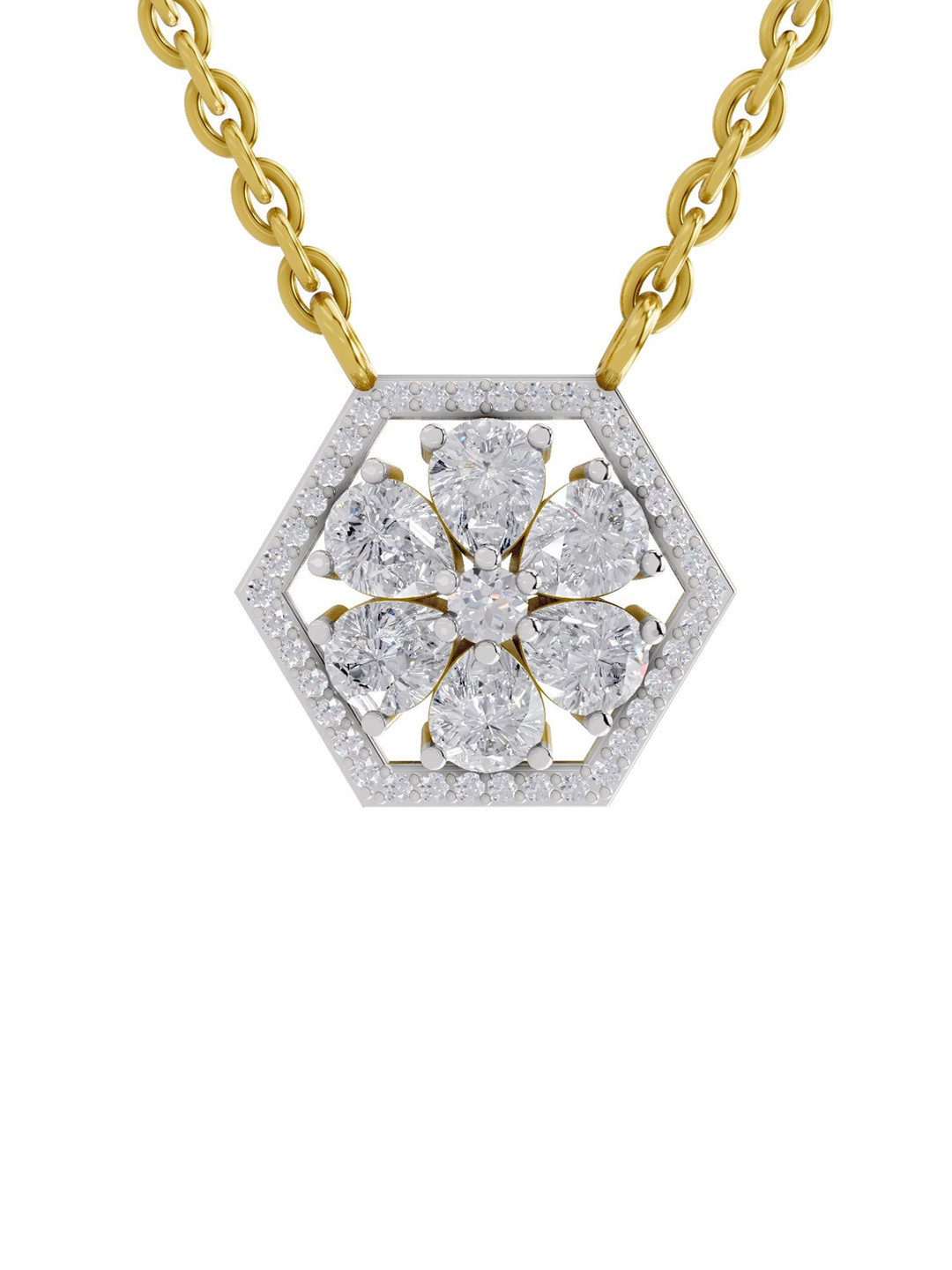 Sparkles 14K Yellow Gold Lab Grown Diamond 1.63 Carat Pear & Round Shape Diamond Necklace