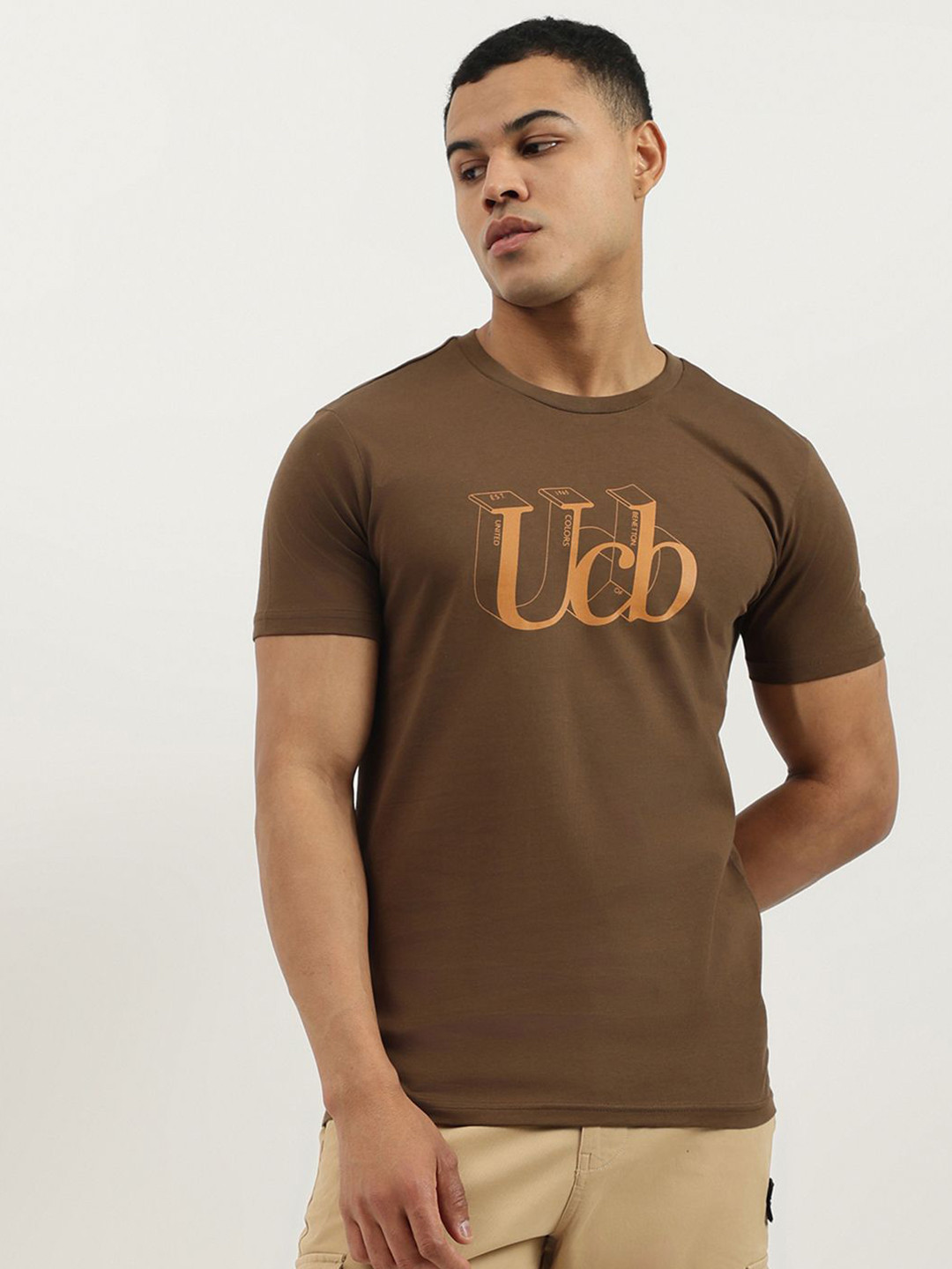United Colors of Benetton Typography 3D Printed Crew Neck Pure Cotton T-shirt