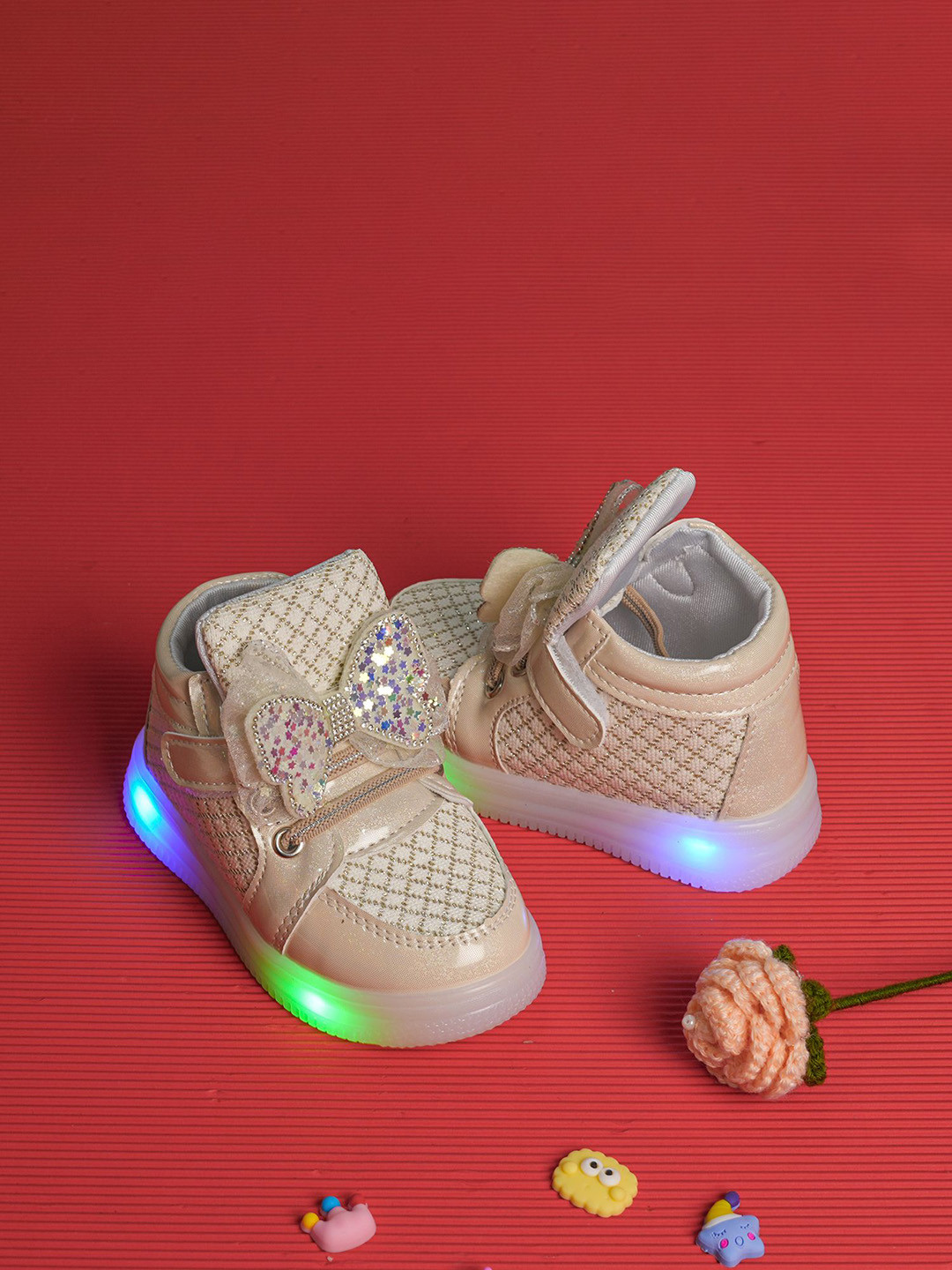 FEETWELL SHOES Girls Woven Design LED Sneakers