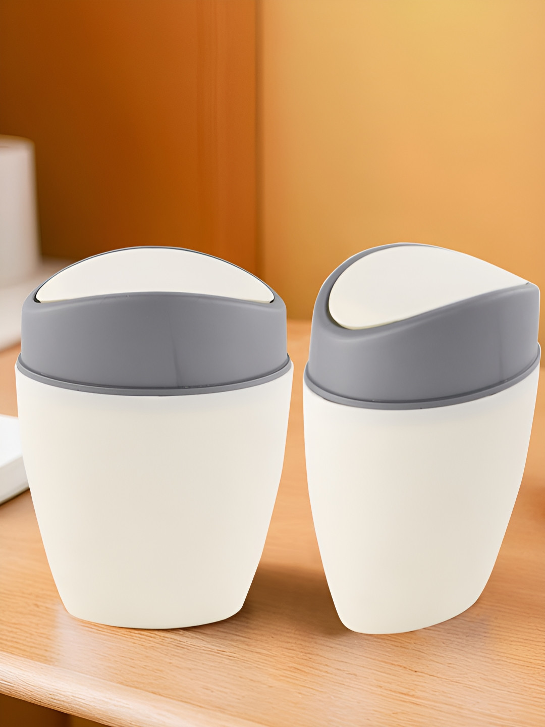 Aura 2 Pieces White & Grey Mini Swing Lid Bins 1.25L Each