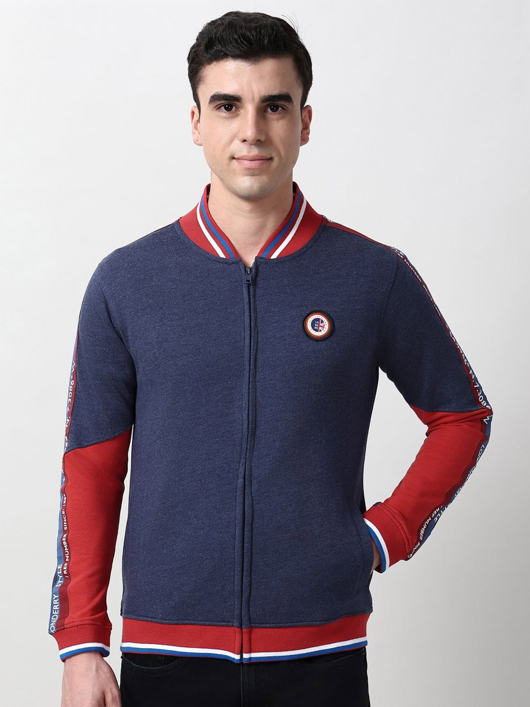 Peter England Casuals Men Colourblocked High Neck Zipper Sweatshirt