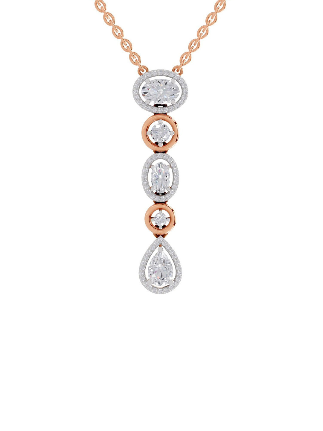 Sparkles 14K Rose Gold Lab Grown Diamond 1.76 Carat Oval & Round Shape Diamond Necklace
