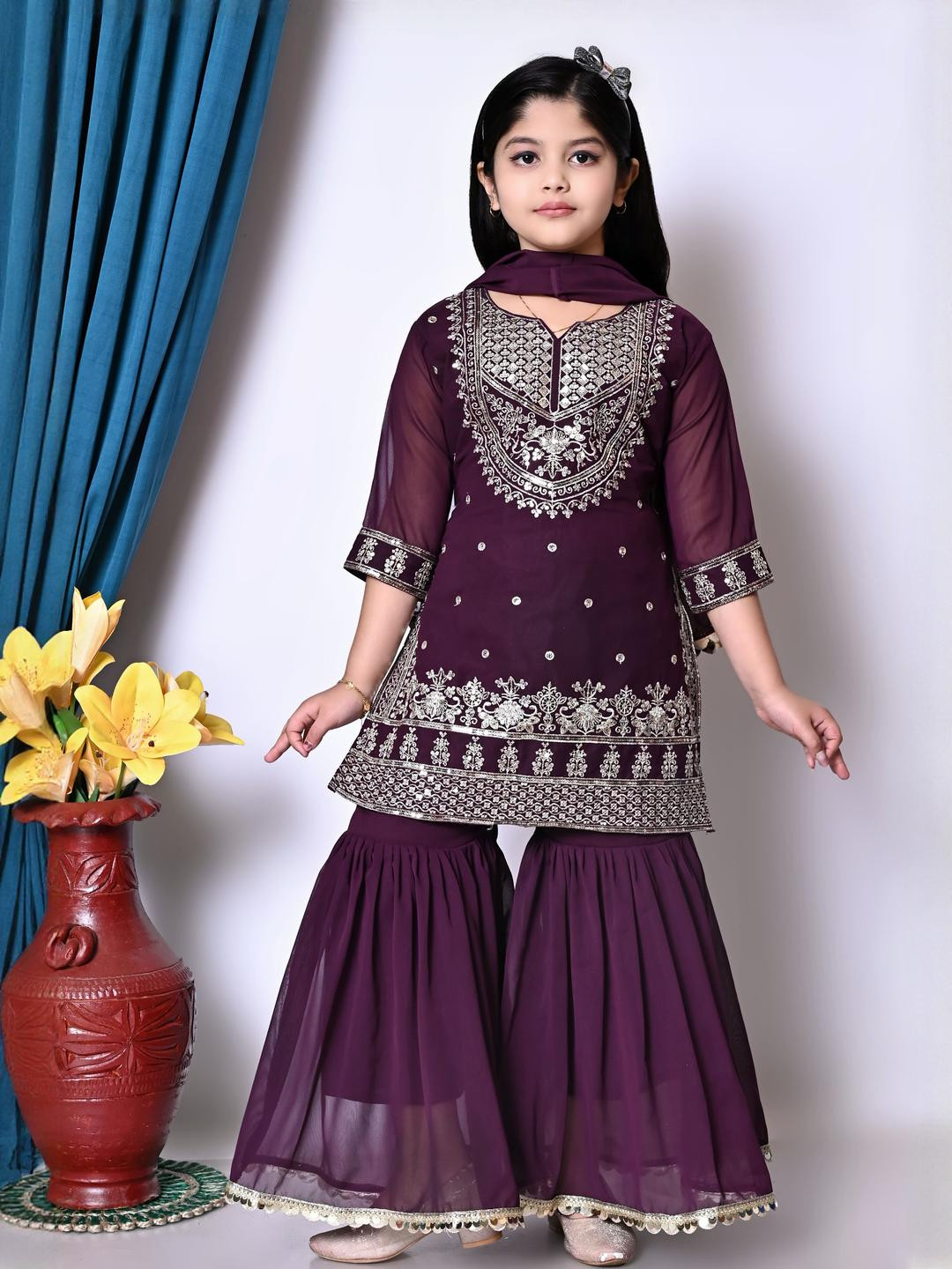 Jbegam Girls Purple Cotton Dresses