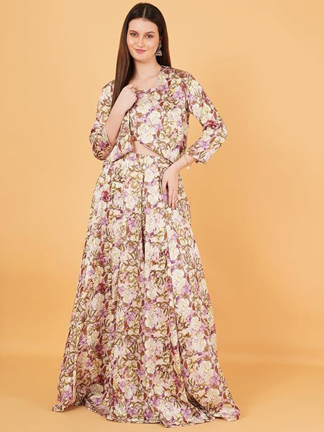 Magnetism Women Printed Square Neck Pure Cotton Top With Skirt Co-Ords