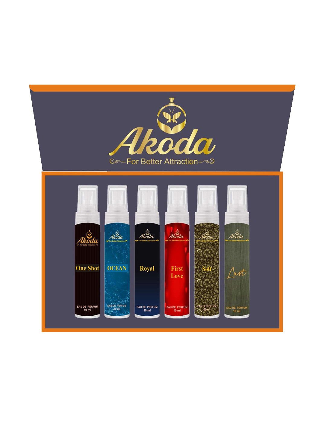 AKODA Set Of 6 Lust Sofr First Love Royal Ocean & One Shot Eua De Perfume - 10 ml Each