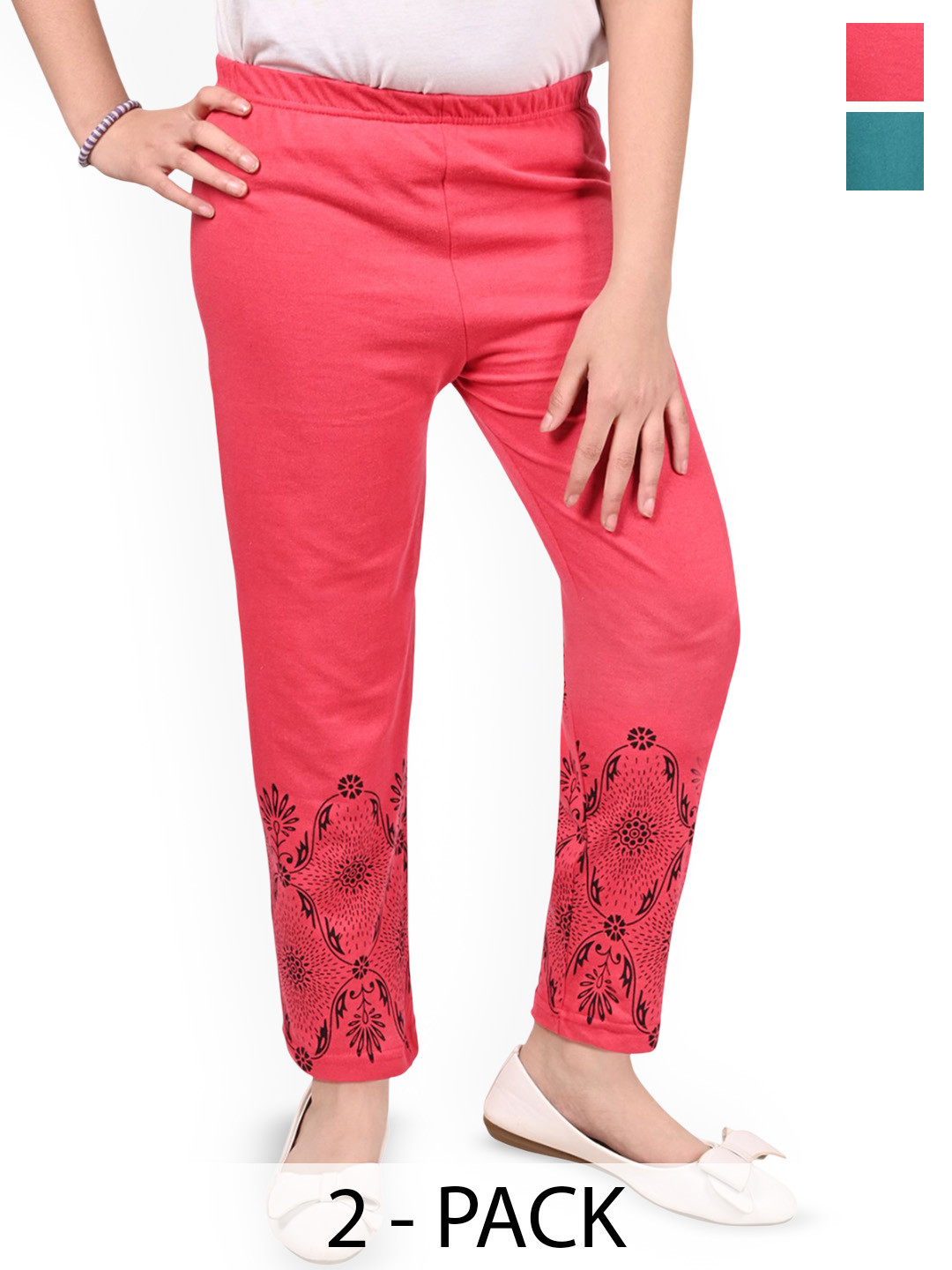 BAESD Girls Pack Of 2 Printed Cotton Bottom Printed Regular Pyjamas