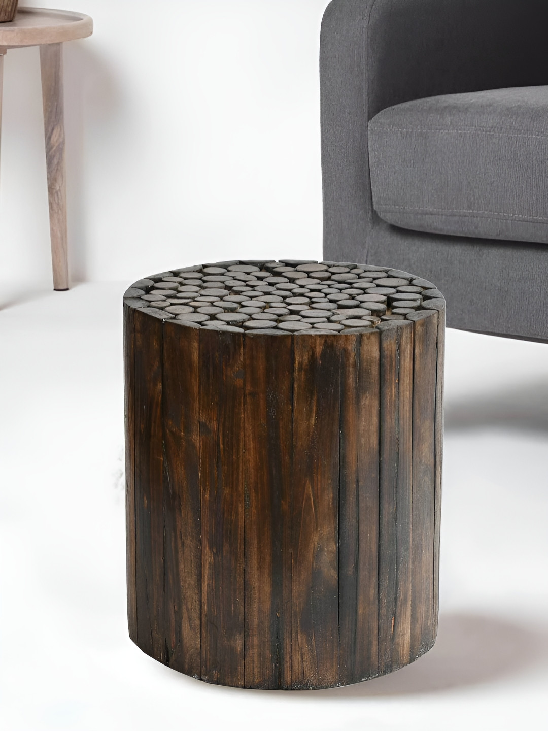 COMFIDELITAS Melton Brown Knitted Round Pouffe