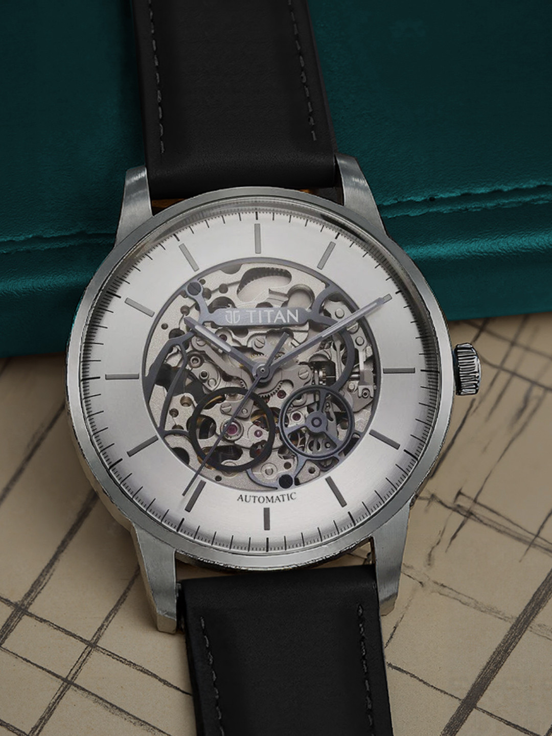 Titan Men Skeleton Dial & Leather Straps Analogue Automatic Motion Powered Watch 90110QL02