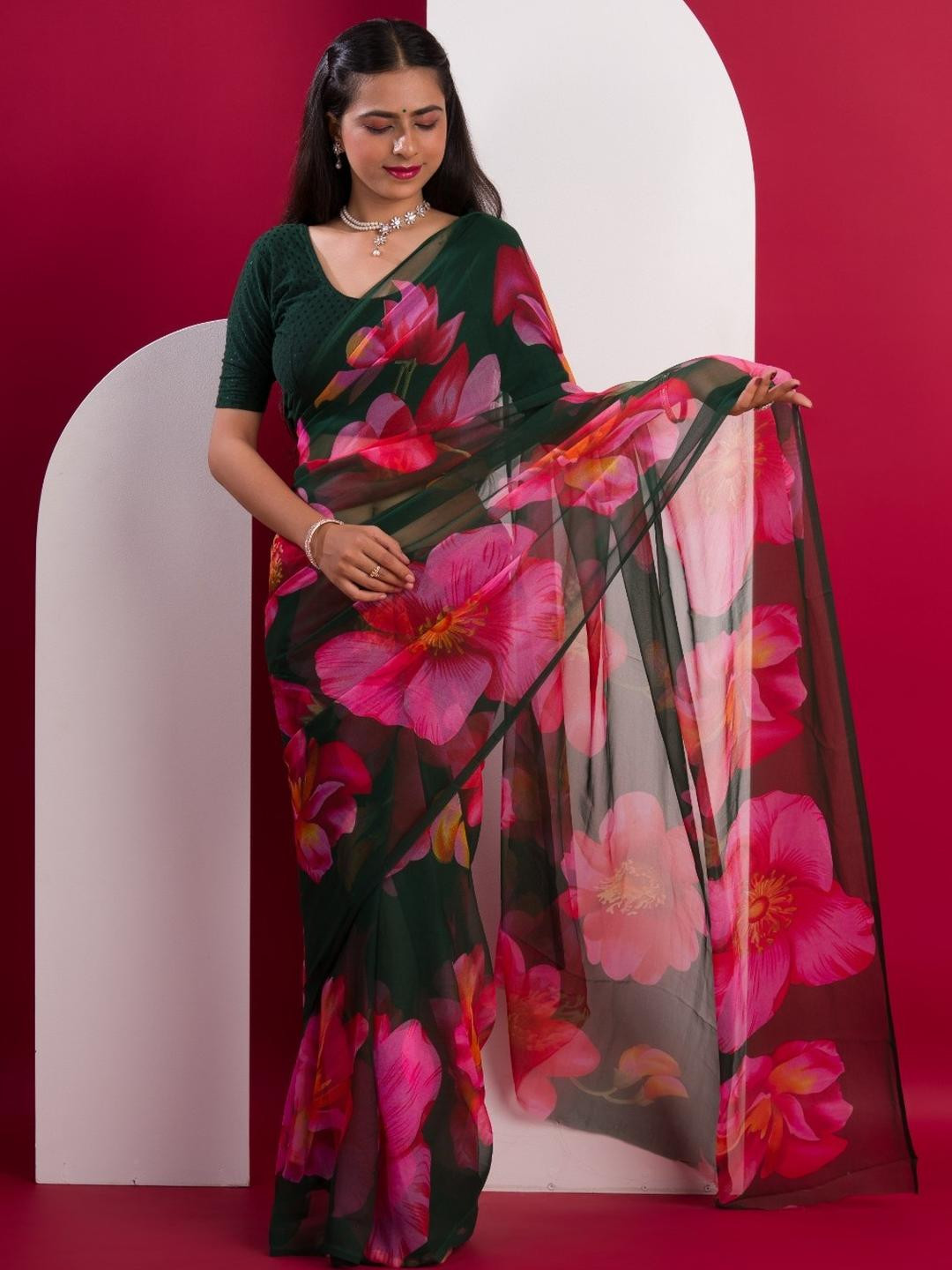 KCPC BANDHANI Green Pure Georgette Sarees