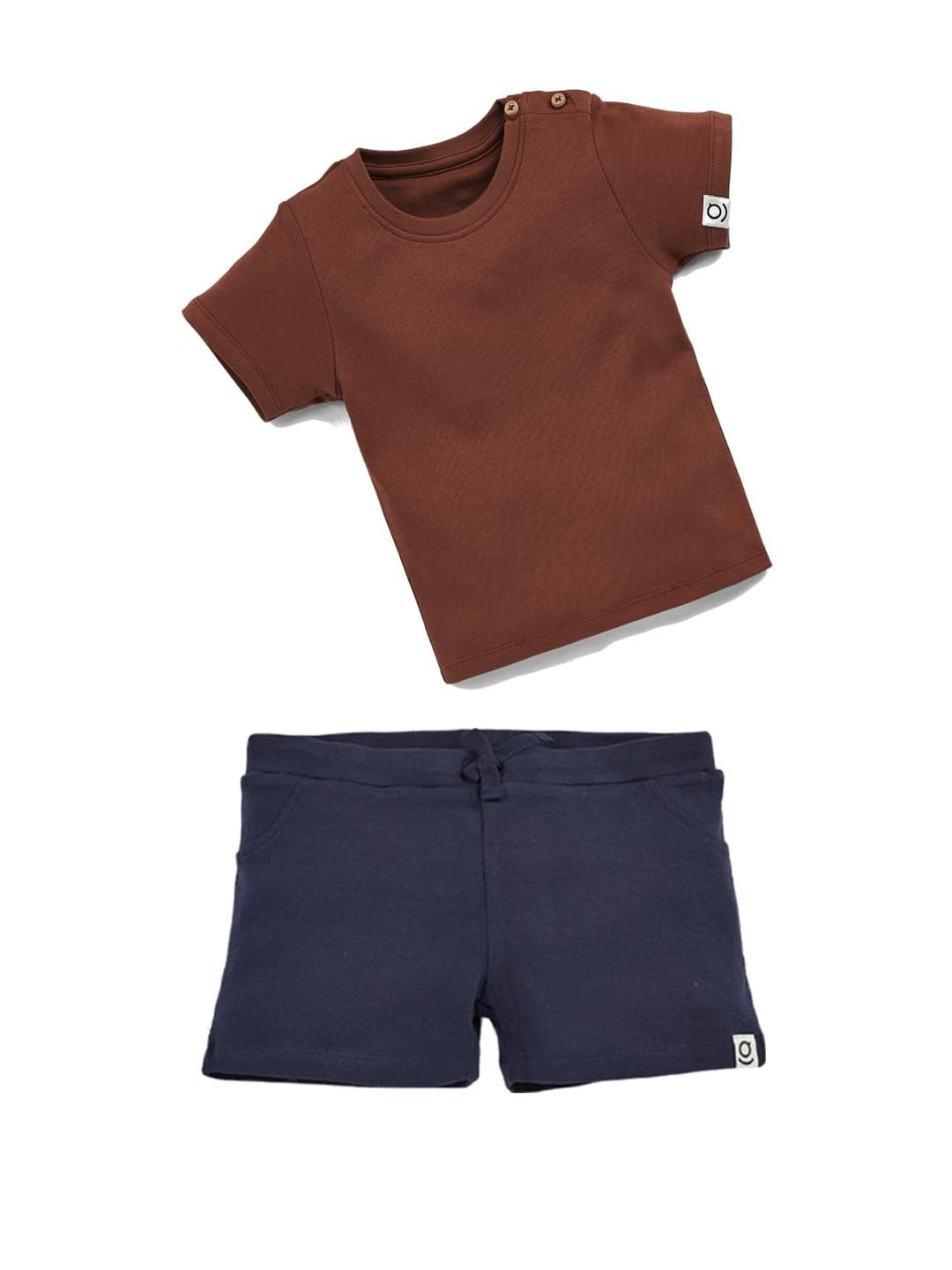 SPROG COLLECTION Unisex Kids Brown And Black T-shirt with Shorts