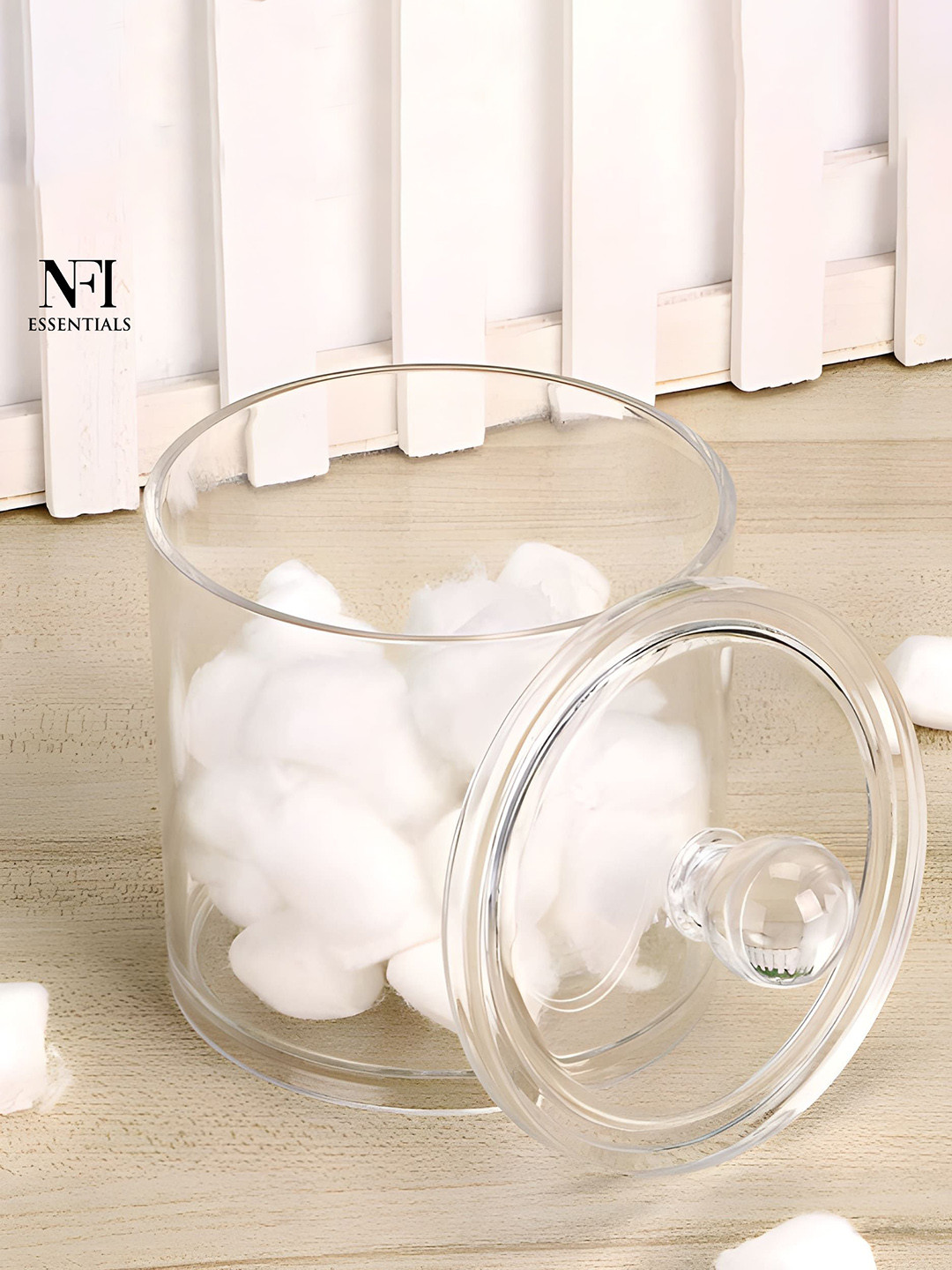 NFI essentials Transparent Swab Holder Q-tip Jar & Lid Organiser