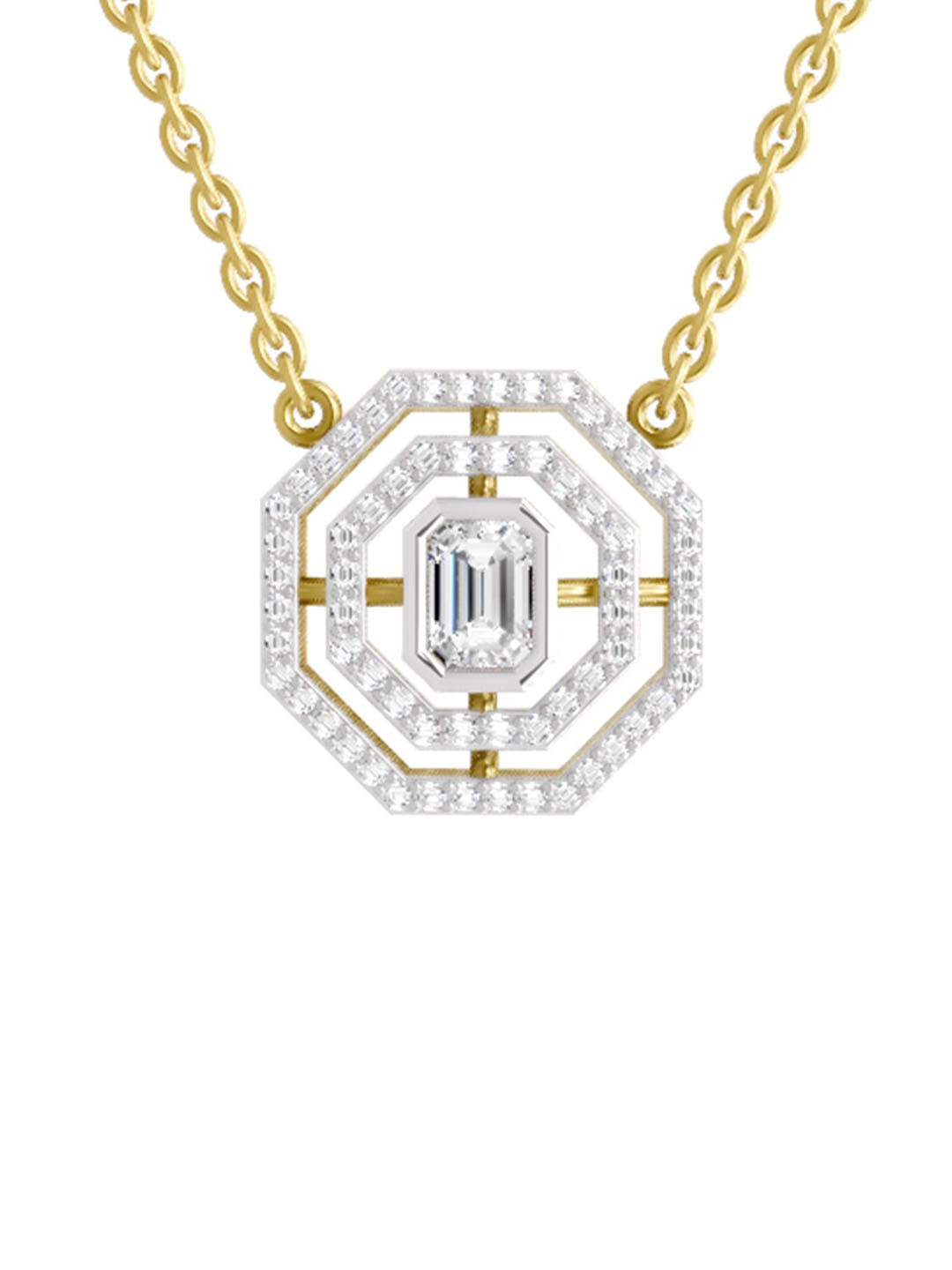 Sparkles 14K Yellow Gold Lab Grown Diamond 0.84 Ct Emerald & Round Shape Diamond Necklace