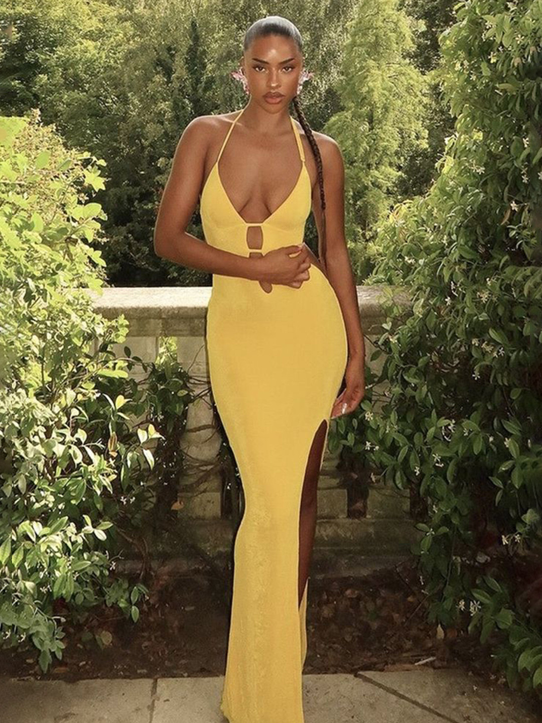 LULU & SKY Backless Cut-out Bodycon Maxi Dress