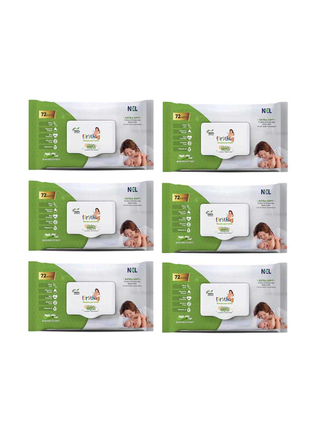 Firsthug Set Of 6 Super Soft Cleansing Baby Wet Wipes With Aloe Vera Extract - 72-Pcs Each