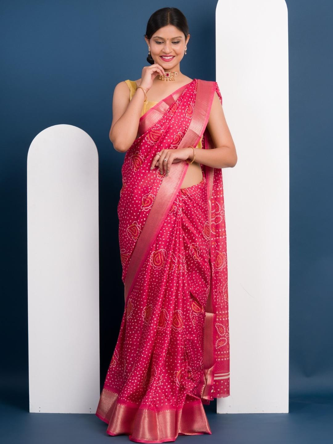KCPC BANDHANI Pink Silk Cotton  Sarees