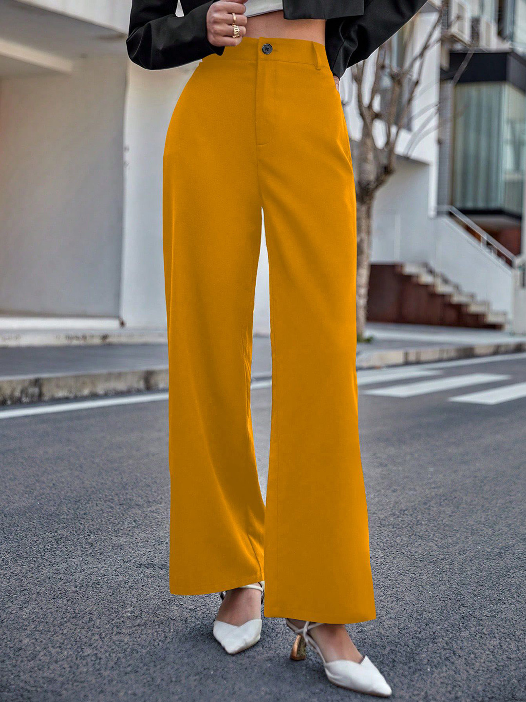 BAESD Women Relaxed Straight Leg High-Rise Trousers