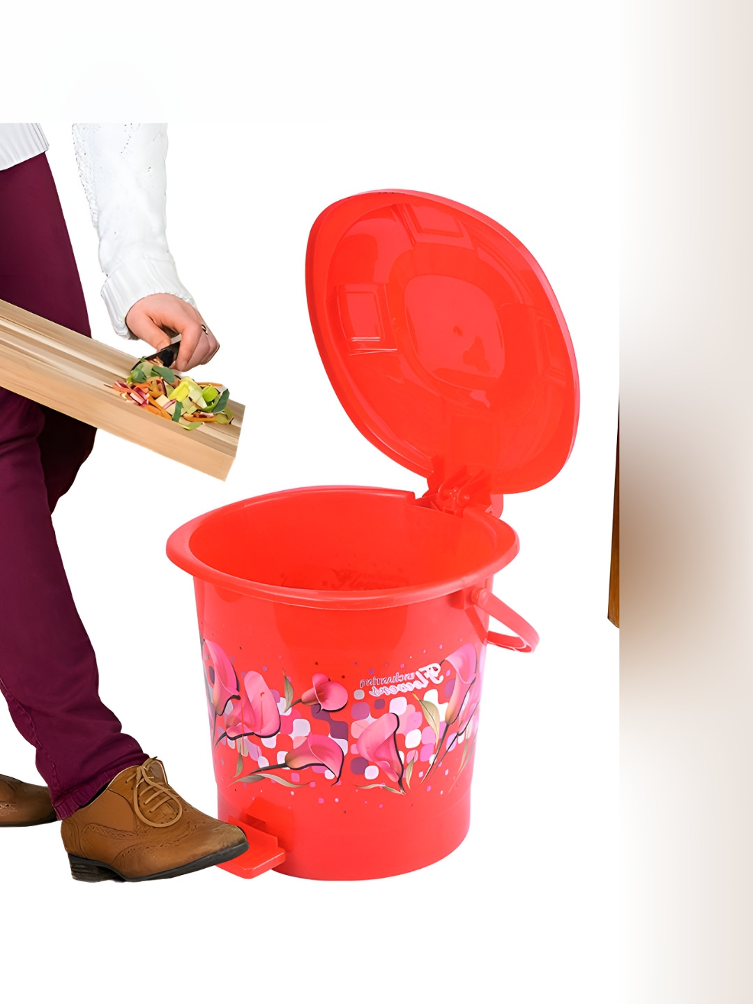 Aura Red And Pink Printed Pedal Bin With Handle 7L