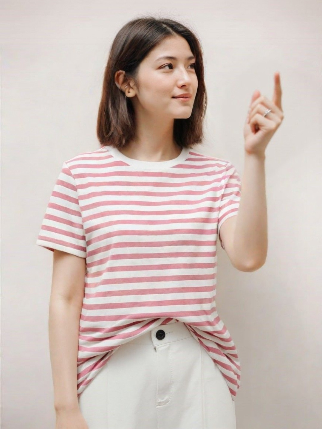 TOGS & TERRE Women Striped Round Neck Cotton Oversized T-shirt