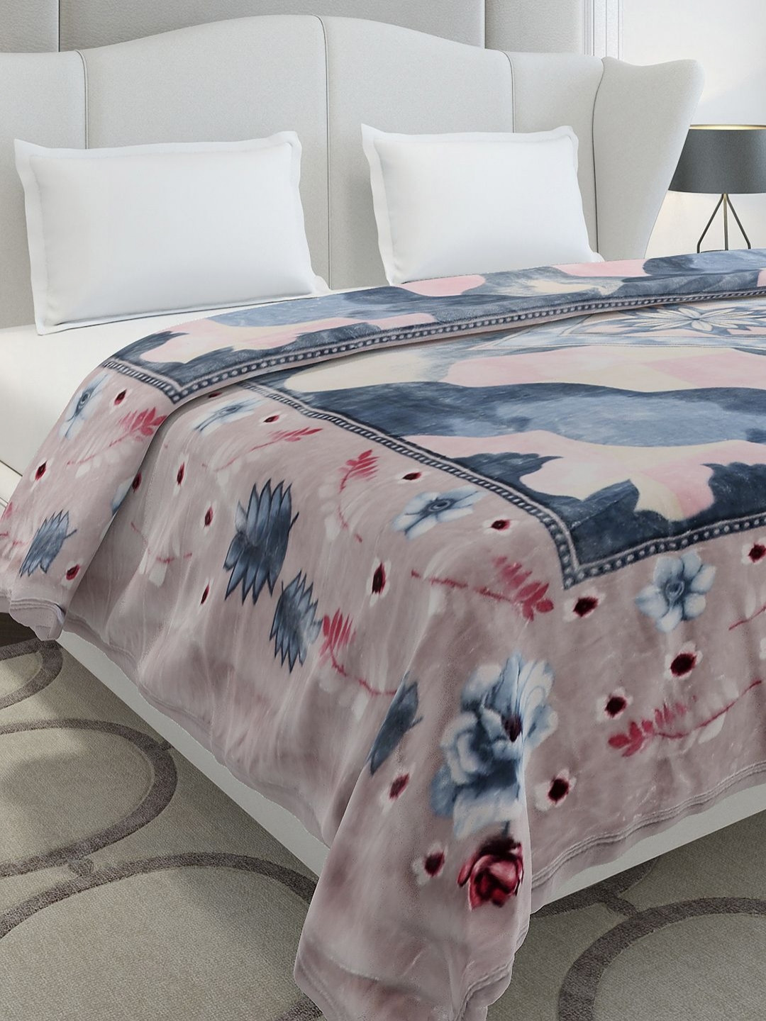 Monte Carlo Peach-Coloured & Grey Heavy Winter Double Bed Blanket 890 GSM