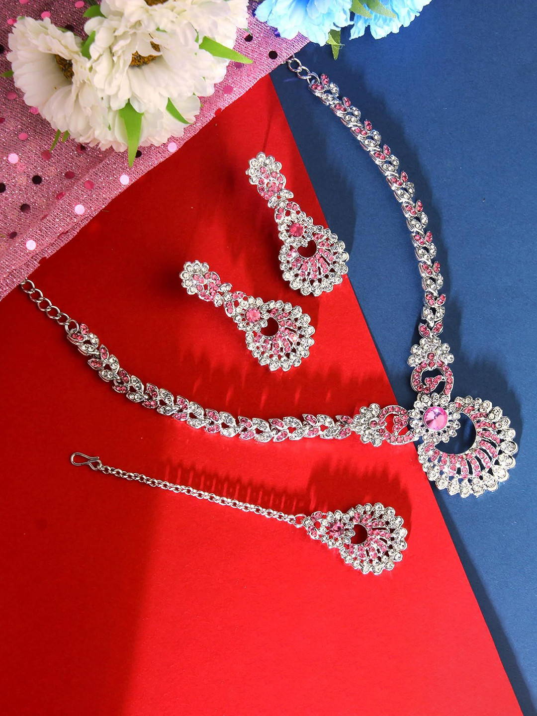 Atasi International Sliver-Plated Crystals American Diamond Jewellery Set