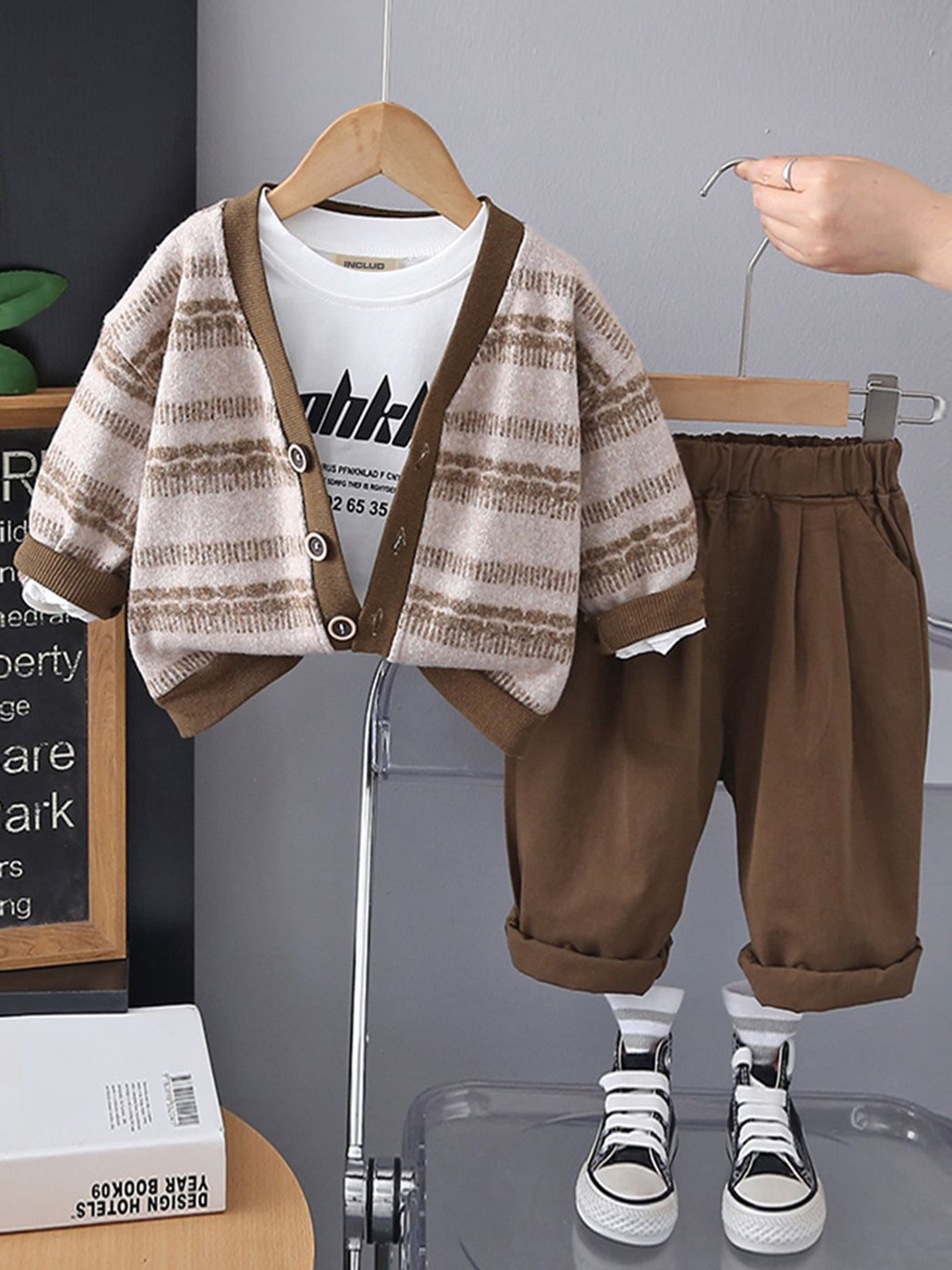 INCLUD Infant Boys Printed T-shirt And Cardigan With Trousers