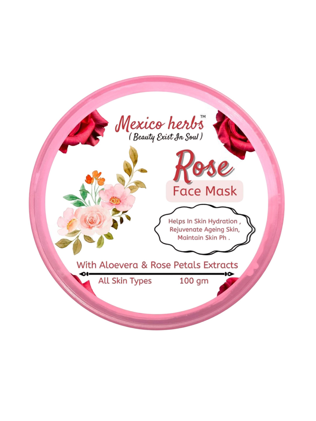 Mexico herbs Rose Face Mask With Aloe Vera - 100 g