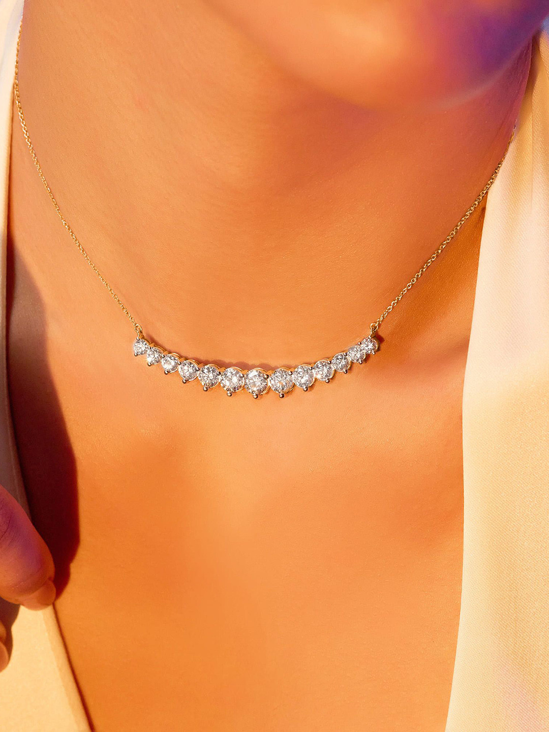 Sparkles 14KT Yellow Gold 5.06 Ct Lab Grown Diamond Round Shape Diamond Necklace