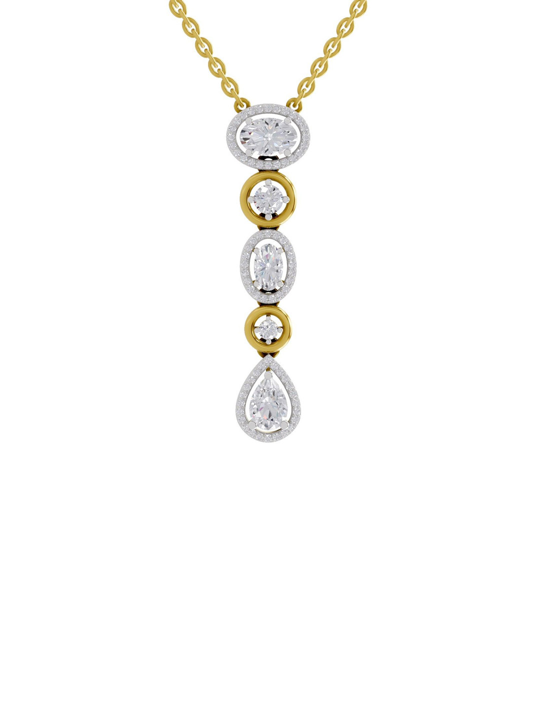 Sparkles 14K Yellow Gold Lab Grown Diamond 1.76 Carat Oval & Round Shape Diamond Necklace